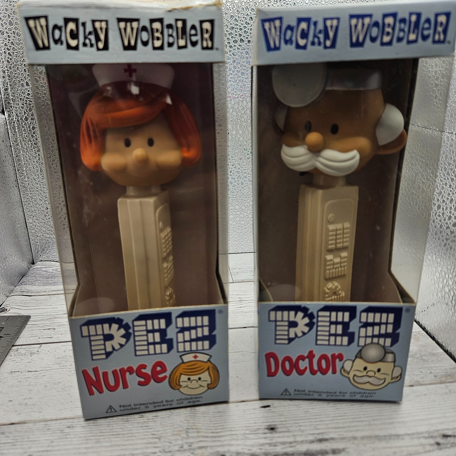 Vintage 2002 Funko Wacky Wobbler PEZ Doctor & Nurse Bobblehead Set NIB Retired