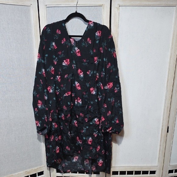 A New Day Womens Black Pink Floral V-Neck Long Sleeve Mini Dress 2X NWT A New Day Womens Black Pink Floral V-Neck Long Sleeve Mini Dress 2X NWT
