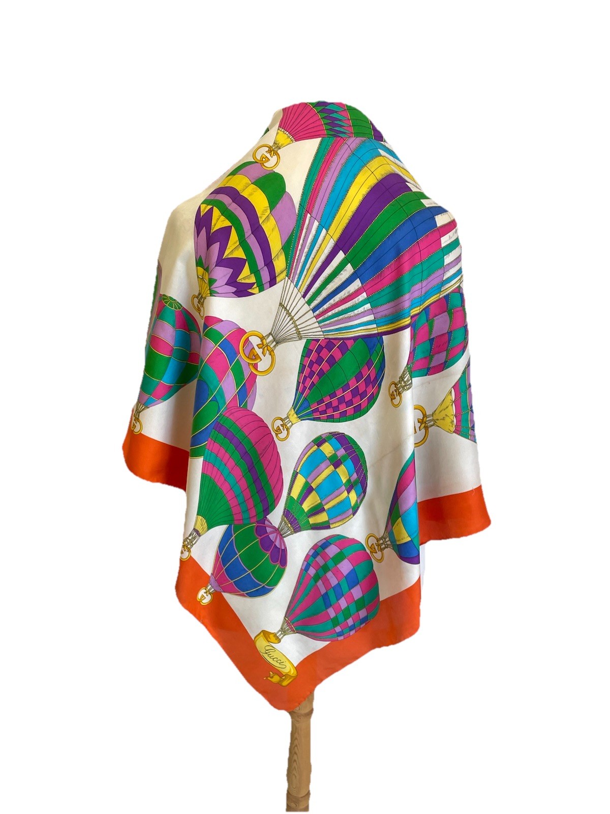 S59# VTG GUCCI Silk Scarf Hot Air Balloons Italy Square Foulard Wrap GG Orange