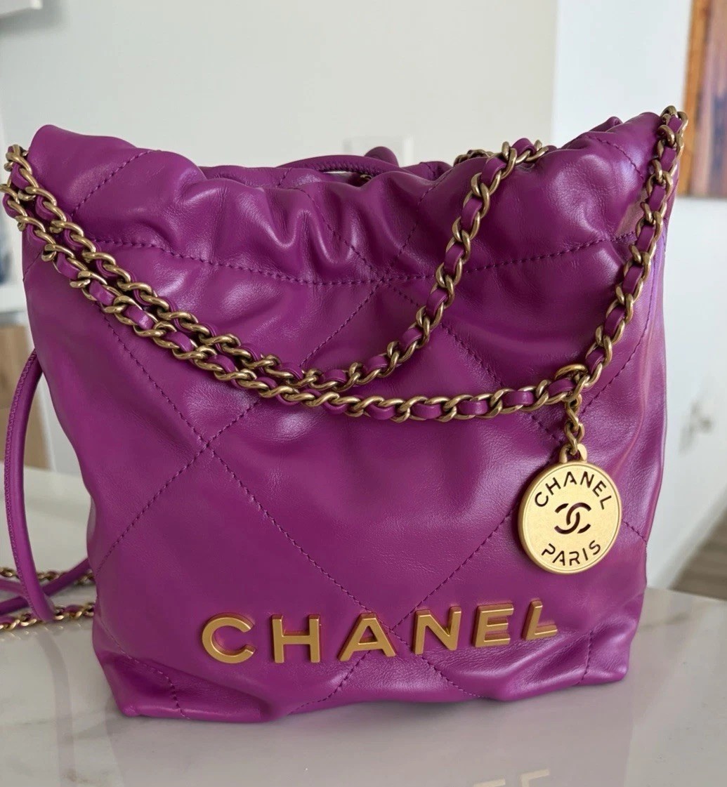 Chanel 22 Chain Hobo Quilted Calfskin Mini - Purple (cross-body)