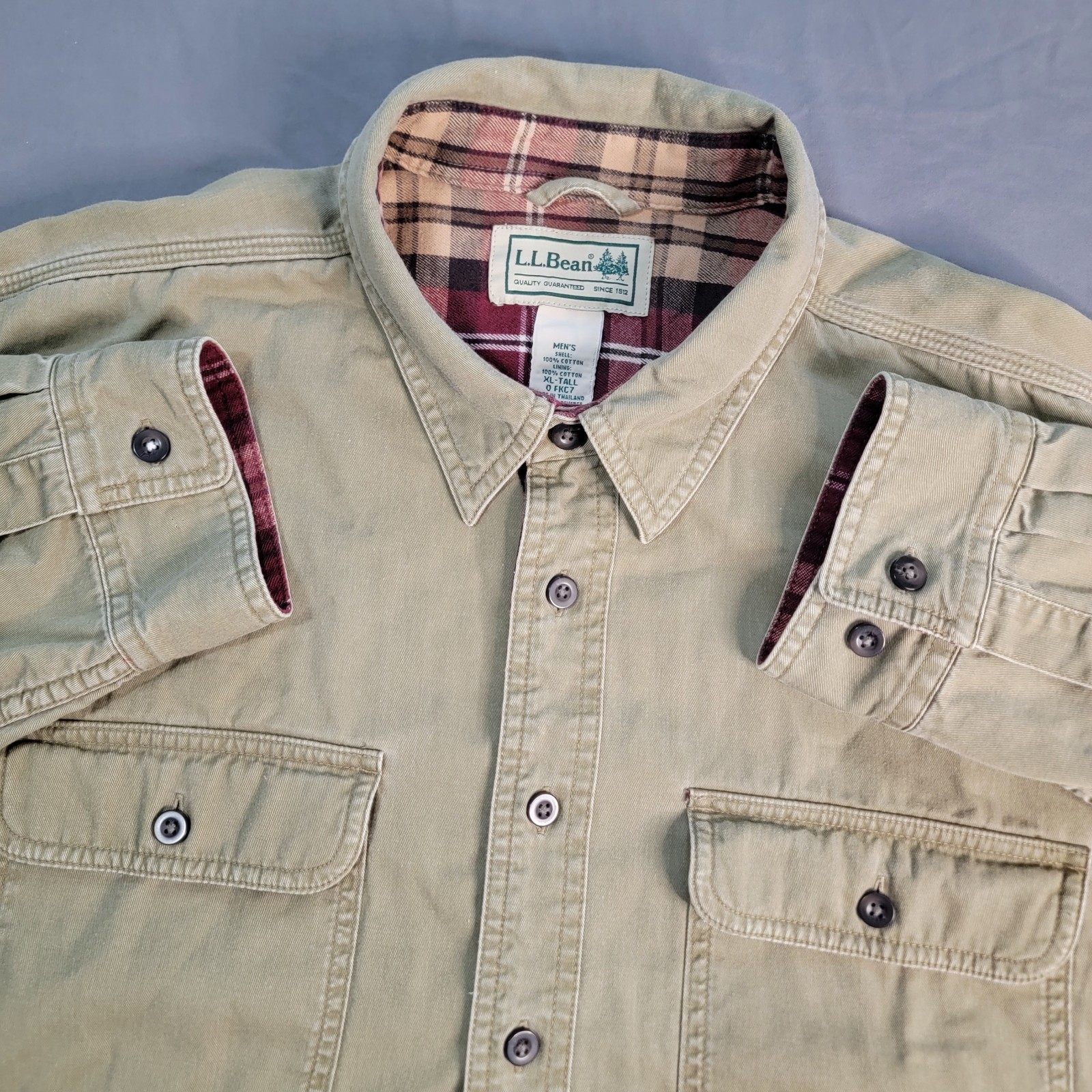 Vintage L.L. Bean Hurricane Flannel Lined Shirt Men\'s XL Tall Beige Big and Tall