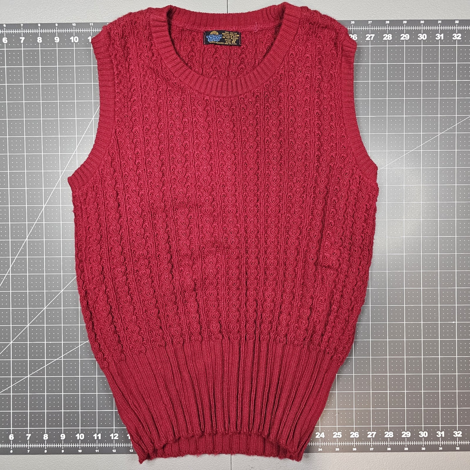 Vintage Sears Sweater Vest Mens Small 36 Red Cable Knit 60s Put On Shop Acrylic