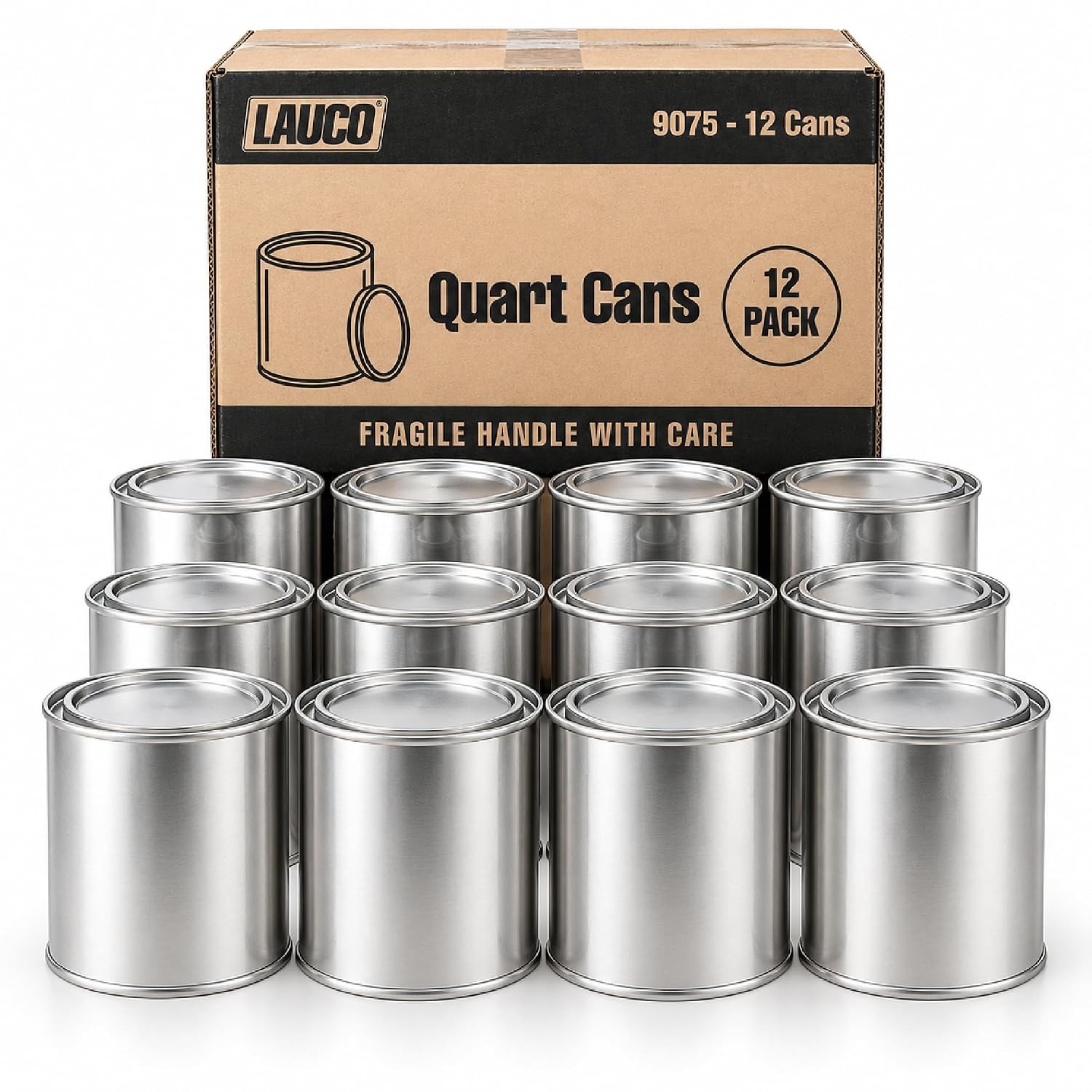 LAUCO Empty Paint Cans with Lids – 32 oz Quart Metal Paint Cans, 12 Pack