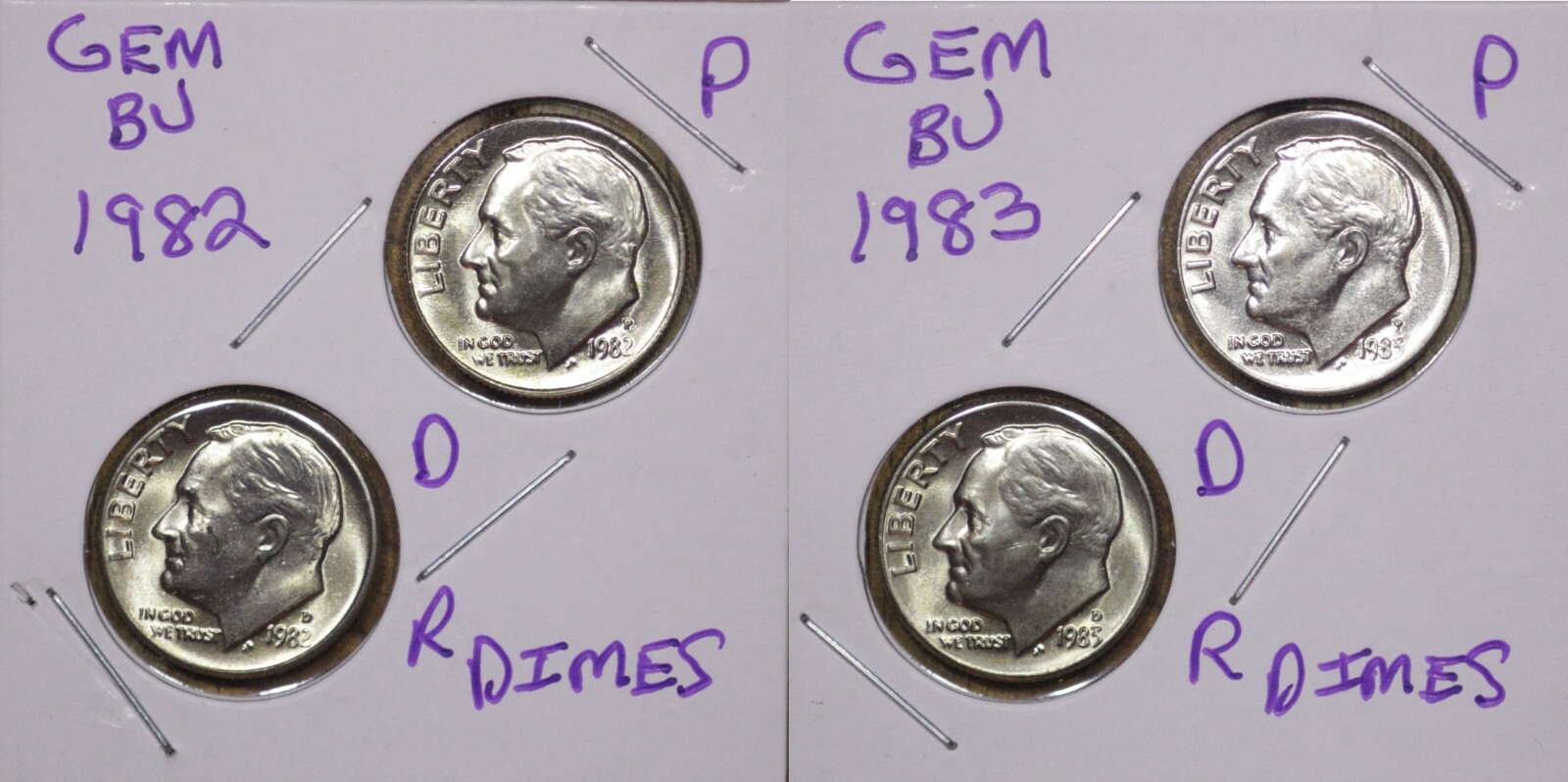 1982 P&D & 1983 P&D Roosevelt Dime Choice BU US (4 Coins)