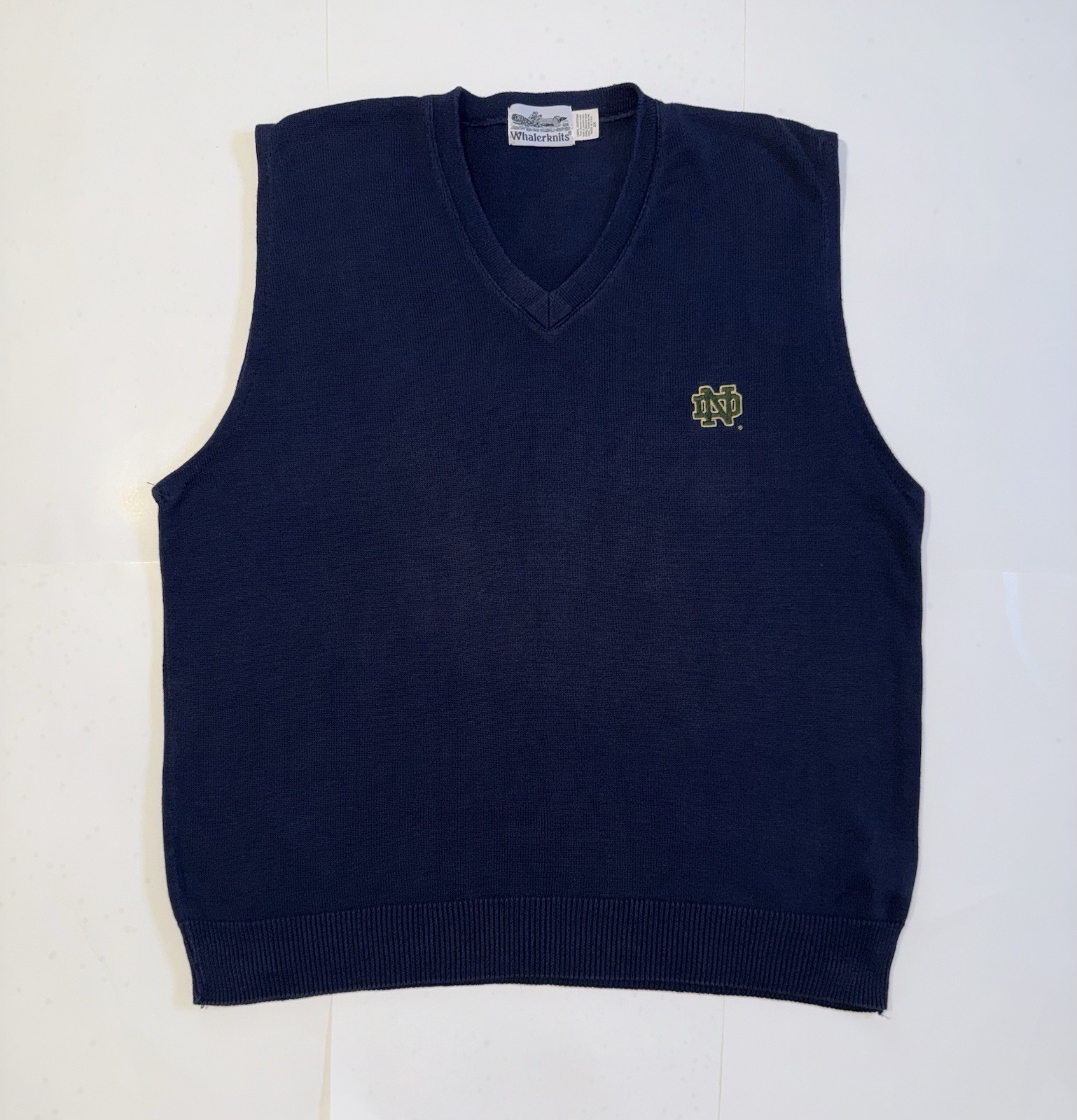 Vintage Whalerknits Notre Dame Sweater Vest 2X Navy USA Made Knit College NCAA I