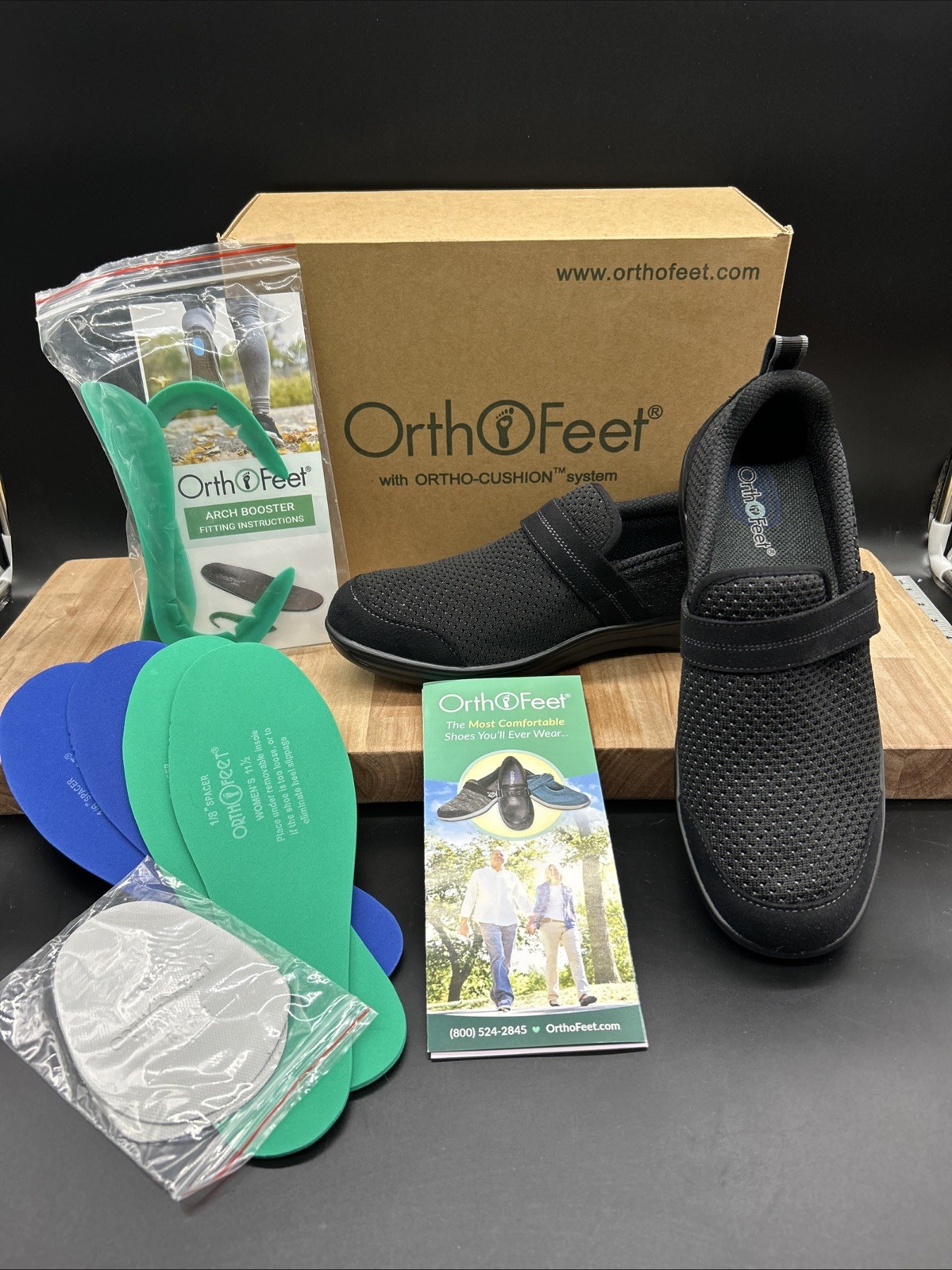 Orthofeet Quincy Black Wimen 11.5 Med New In Box Arch Support Hands Free Slip On