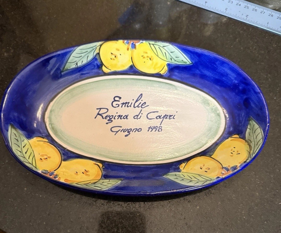 Vintage Solimene Vietri Italy Lemon Oval Small Platter Tray Hand Painted 1998