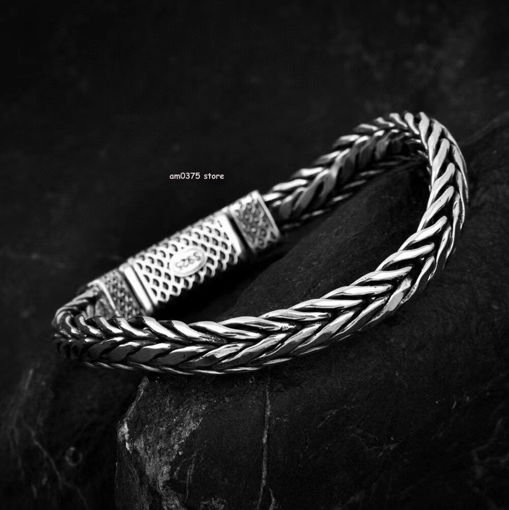 Real S925 Sterling Silver Bracelet Men Women 9mm Dragon Weave Link Chain