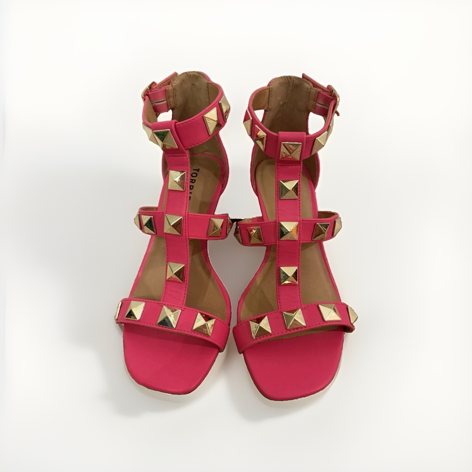 NWOT TORRID sz 6.5 Wide Width Hot Pink Gold Studded High Heel Strappy Sandals
