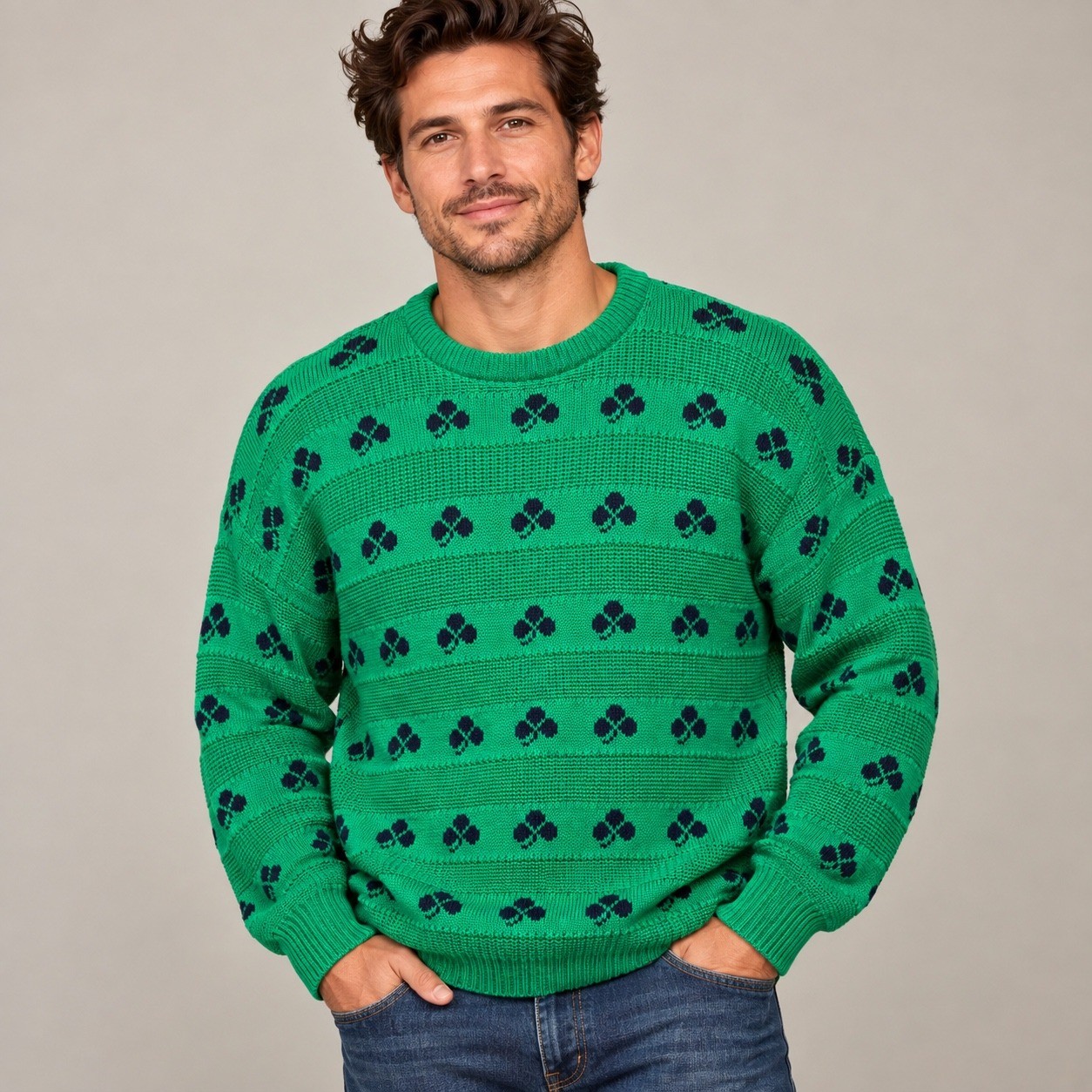 Quill\'s Woollen Market Sweater Mens XXL Green Excellent Vintage Shamrock Ireland
