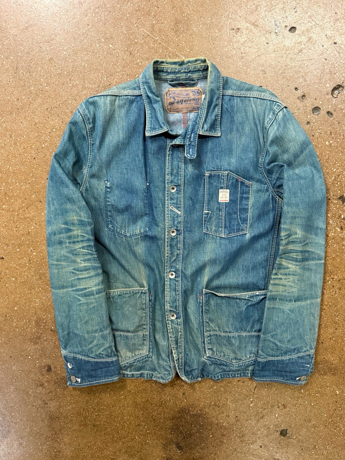 Vintage 90s Diesel Industries Denim Jacket Chore Coat Mens XL Distressed Jean