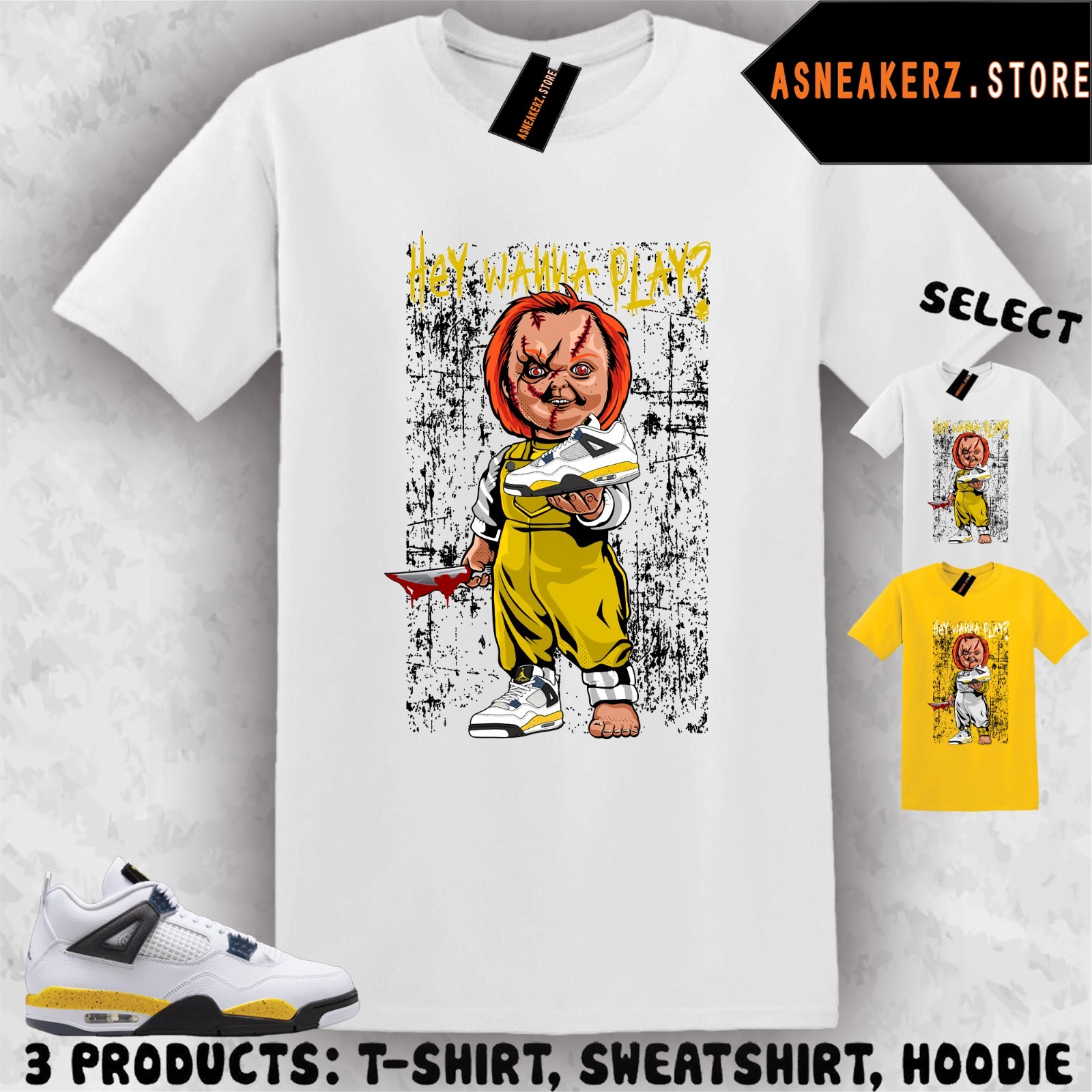 Tee Shirt Matching AJ 4 Tour Yellow To Match Sneaker Sneakerhead Chucky T-Shirt