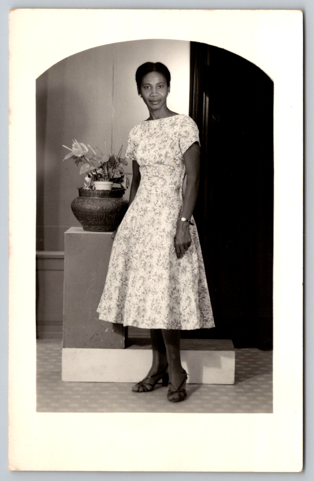 RPPC c1950s Trinidad Elegant Black Woman Portrait Fashion Postcard