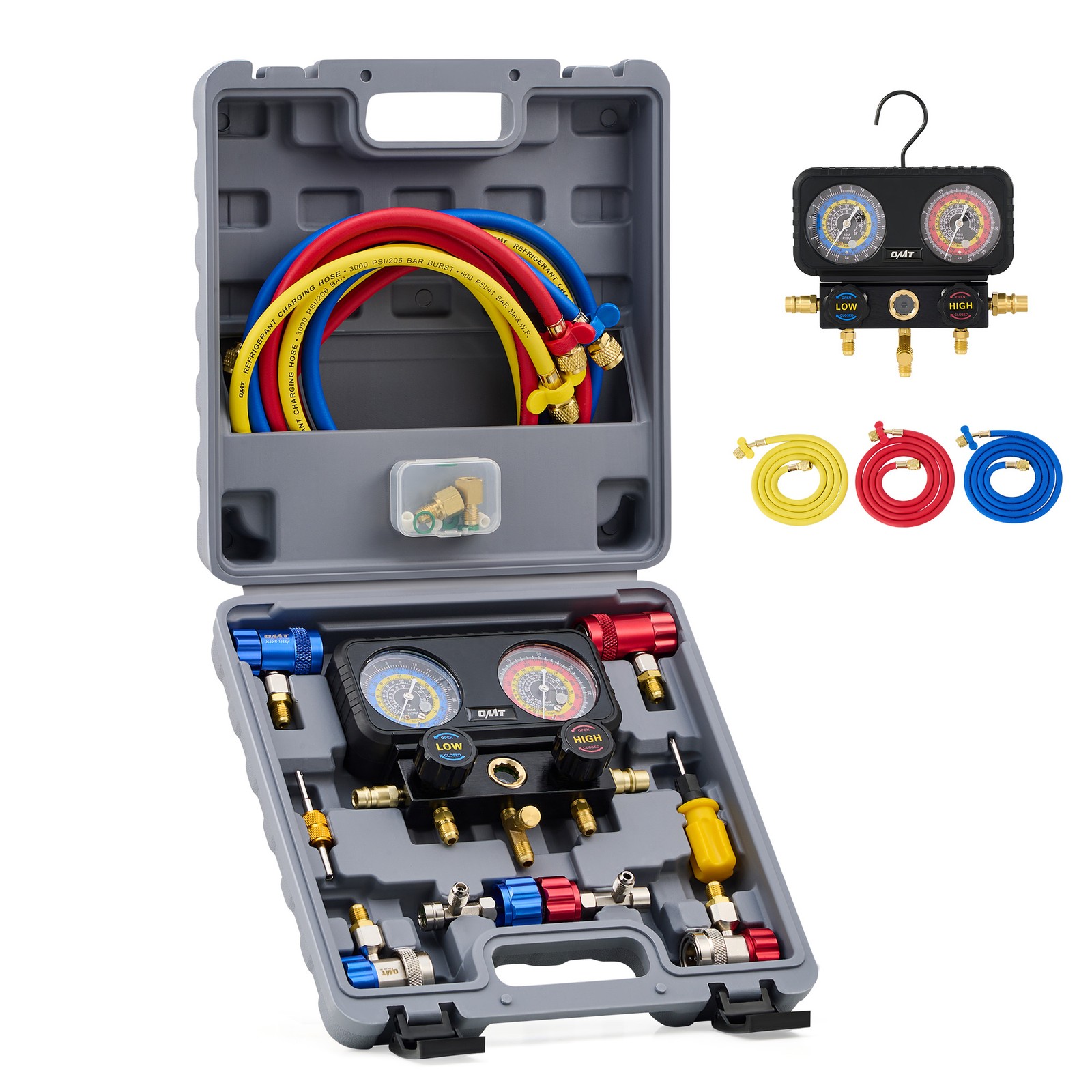 4CFM OMT Air Vacuum Pump HVAC Manifold Gauge Set AC A/C Refrigeration Kit Combo