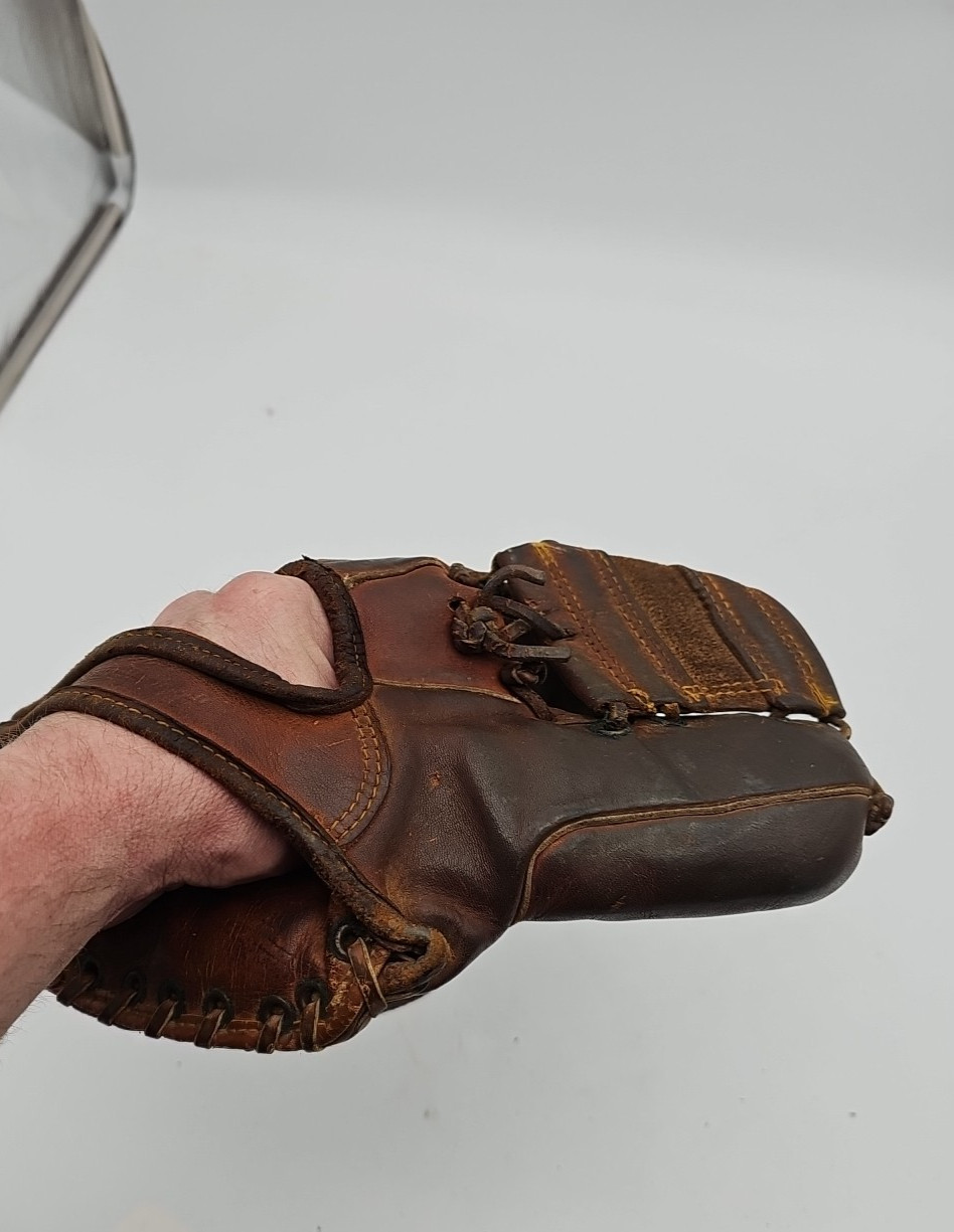 Vintage 1950s RAWLINGS PM BASEBALL GLOVE 3 Finger Eddle Matthew's PM Glove 3 Fin