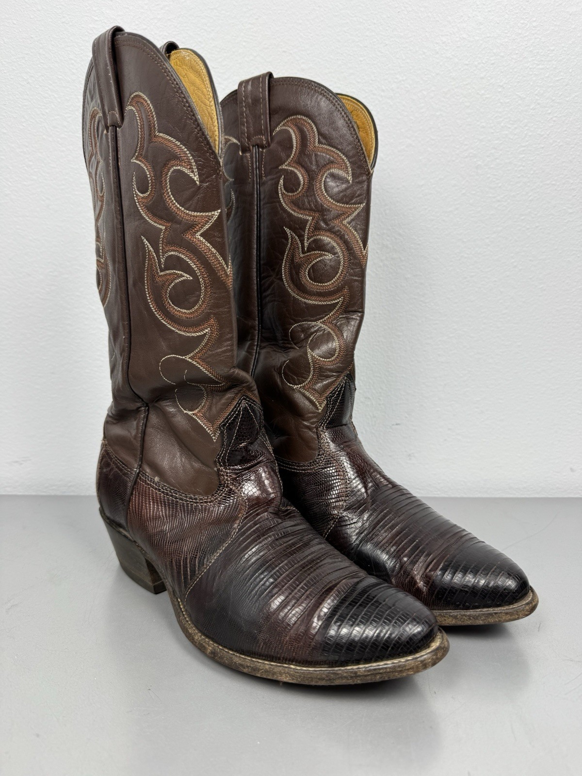 Vintage Nocona Teju Lizard Cowboy Boots Mens 7.5 Brown Exotic Leather Western