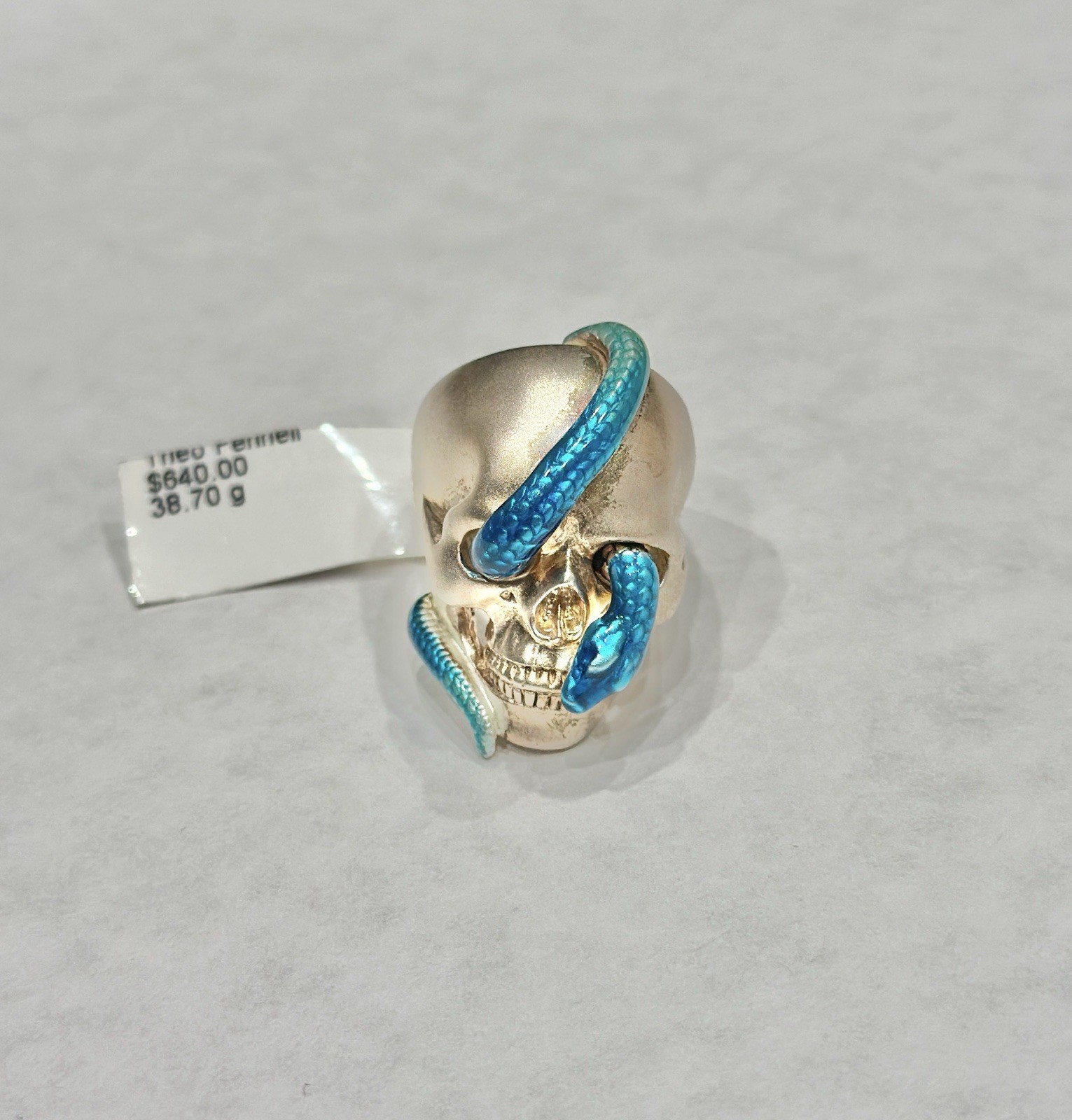 Theo Fennell Alias Sterling Silver Blue Snake Skull Ring With Pouch Size 8.5