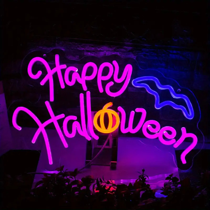 Happy Halloween Neon Sign Wall Decor LED Lights Spooky Party Hallows’ Eve Decor