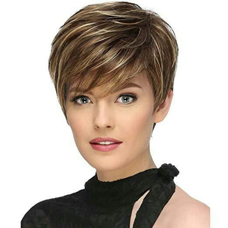 Human Hair New Fashion Charm Women\'s Golden Brown Wavy Wigs 10 In