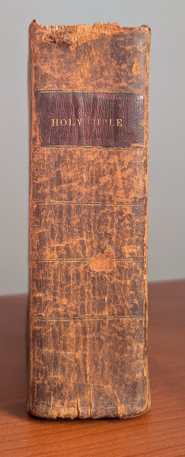 1824 Holy Bible Early American Collins Stereotype Antique Leather Boston