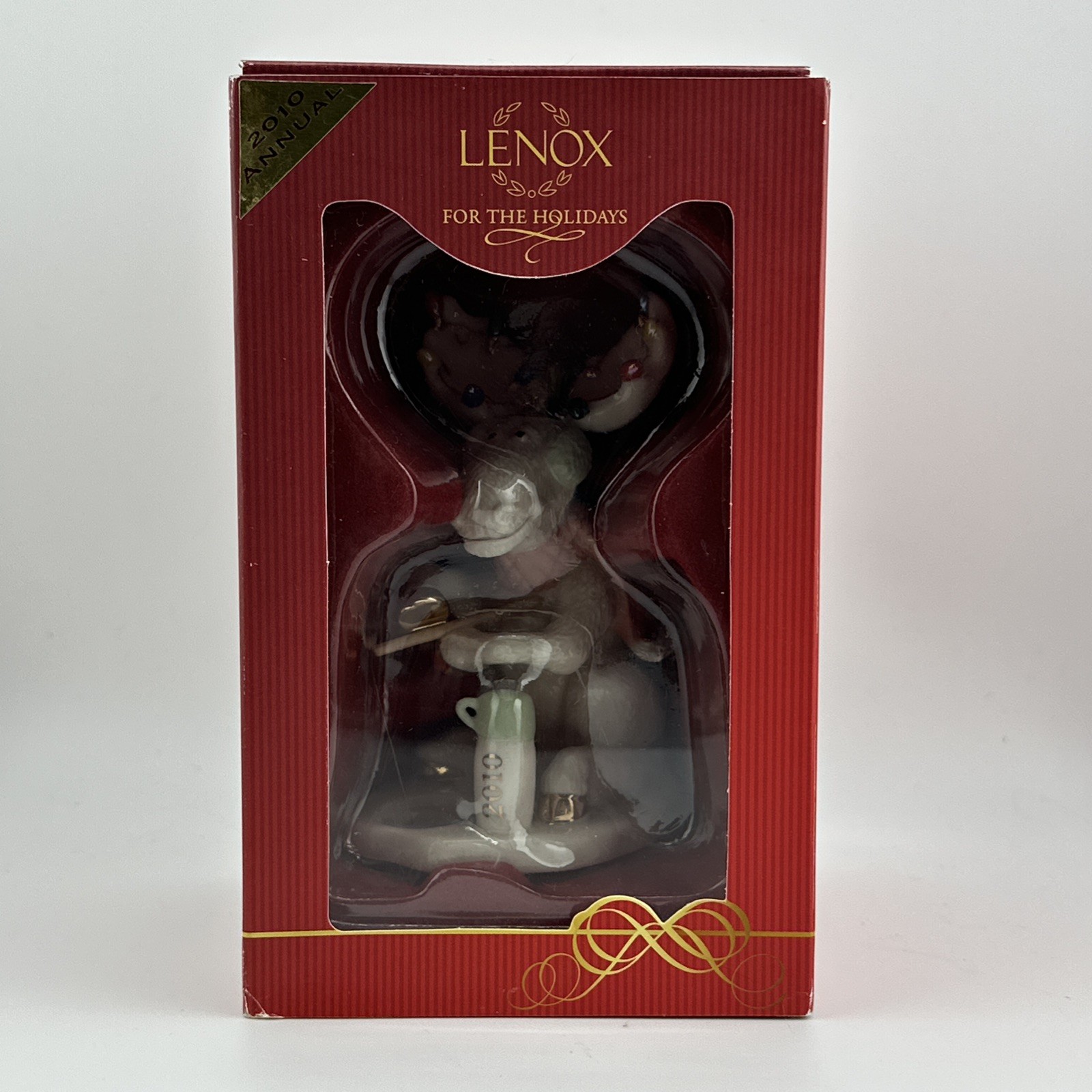 Lenox 2010 Annual Christmas Ornament Marcel MERRY MOOSE FISHING Antler Decorated