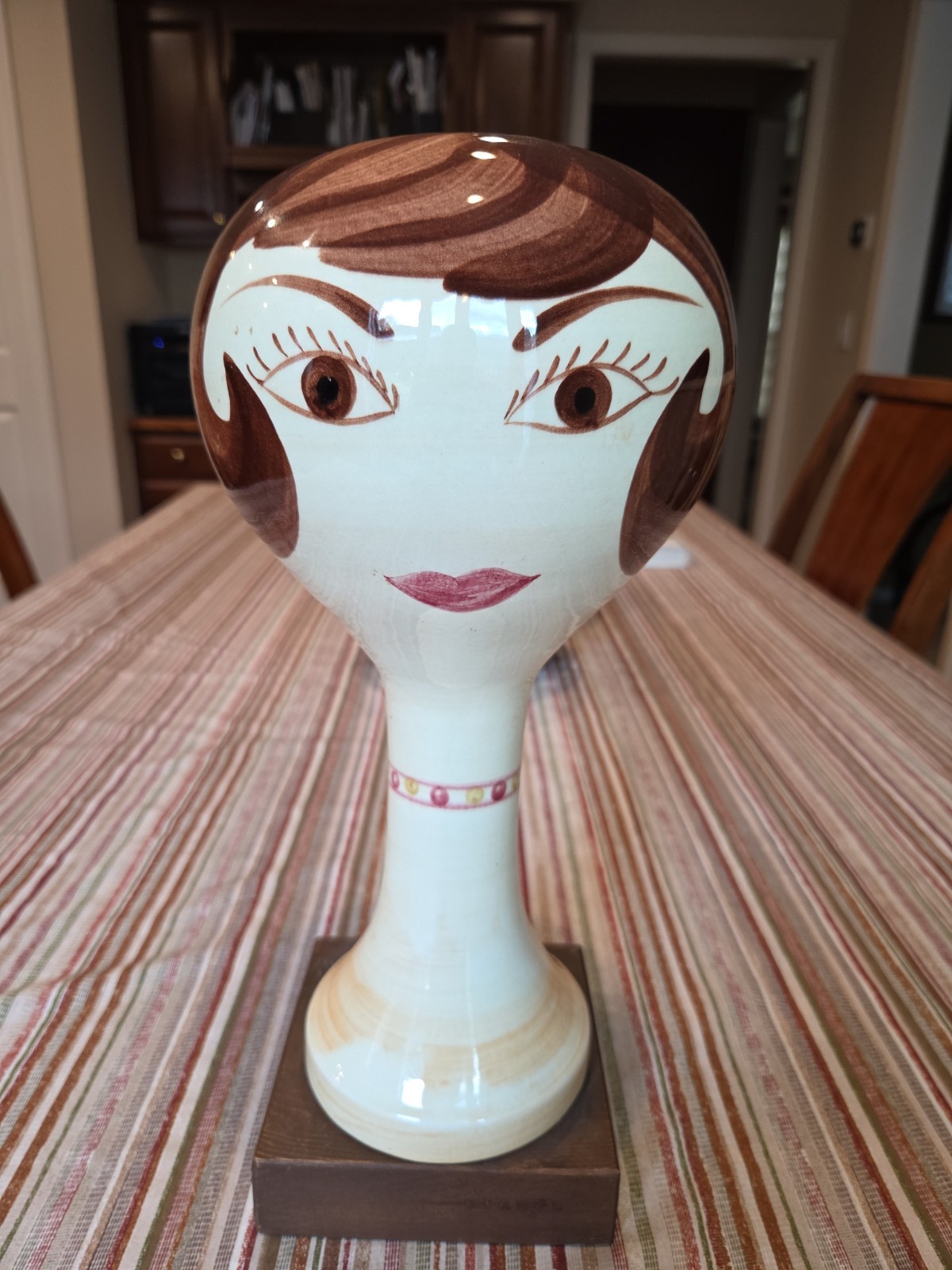 VTG MCM 1960s STANGL Wig Hat Mannequin Ceramic Sculpture Stand - Brunette Lady