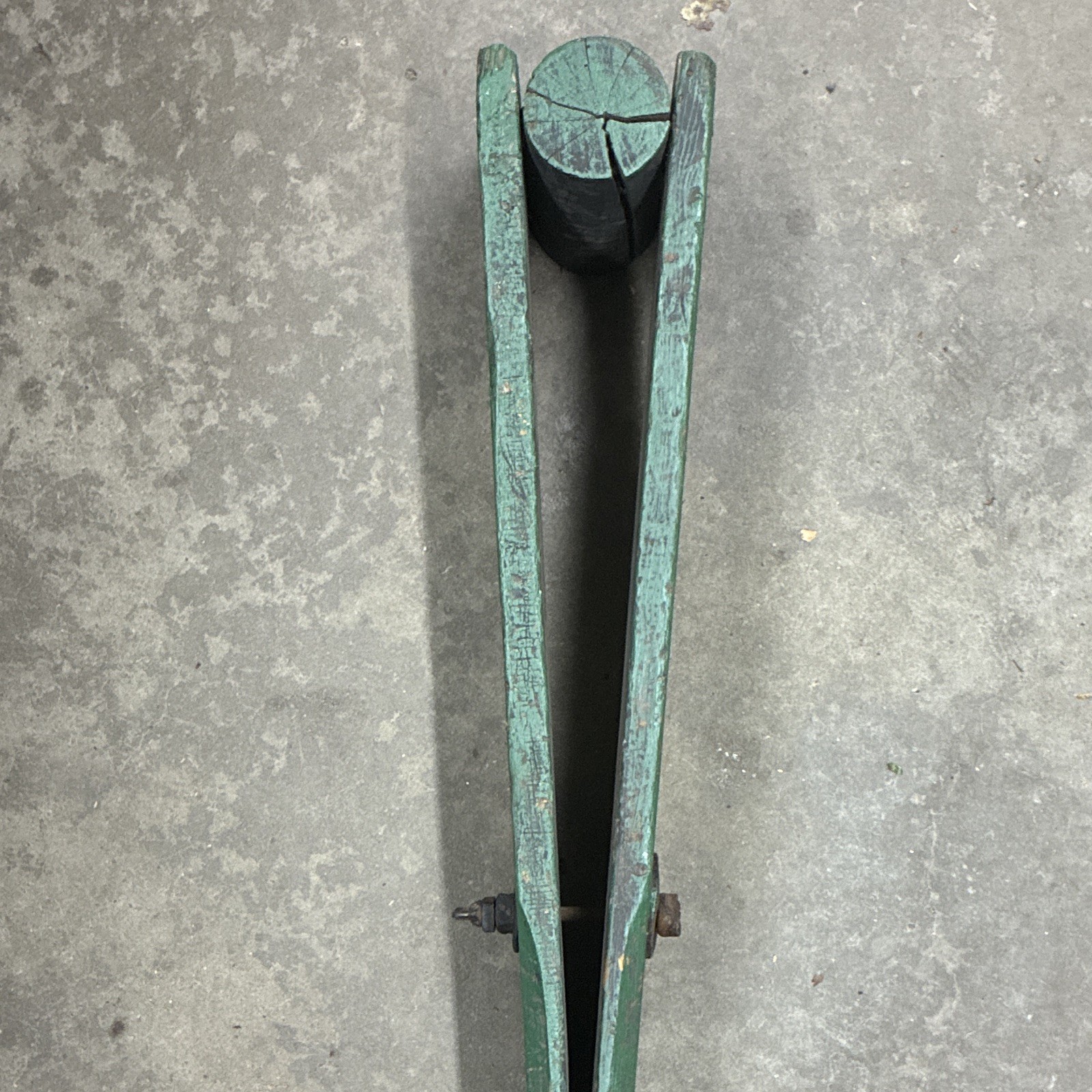 Primitive Green Wooden Clamp Jig Tool w/ Metal Wing Nut Hardware