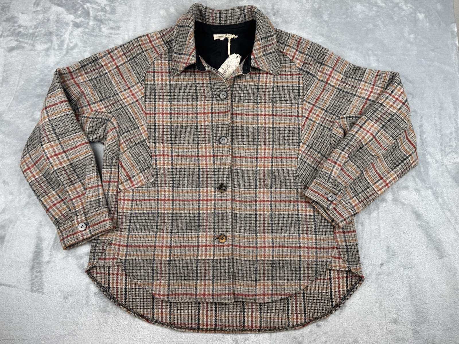 Mystree Women\'s Plaid Jacket Size L Wool Blend NWT $82 Browns