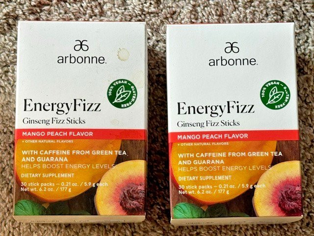 Arbonne Energy Fizz Ginseng Mango Peach (30 Sticks) - New - Exp. 12/2026 & 08/27