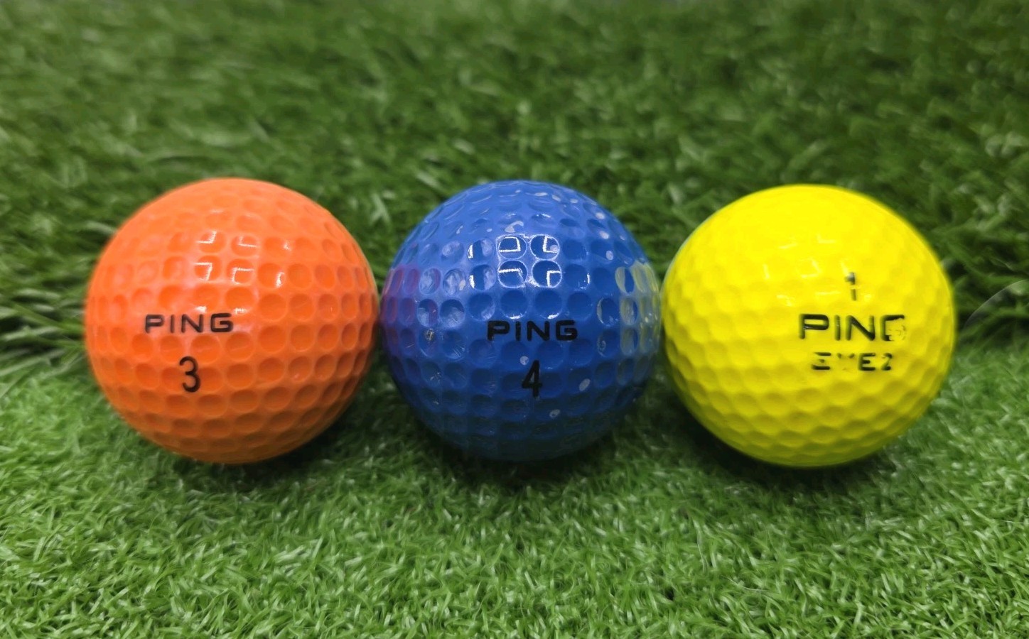 Vintage 3 PING Karsten Golf Balls Blue Yellow Orange