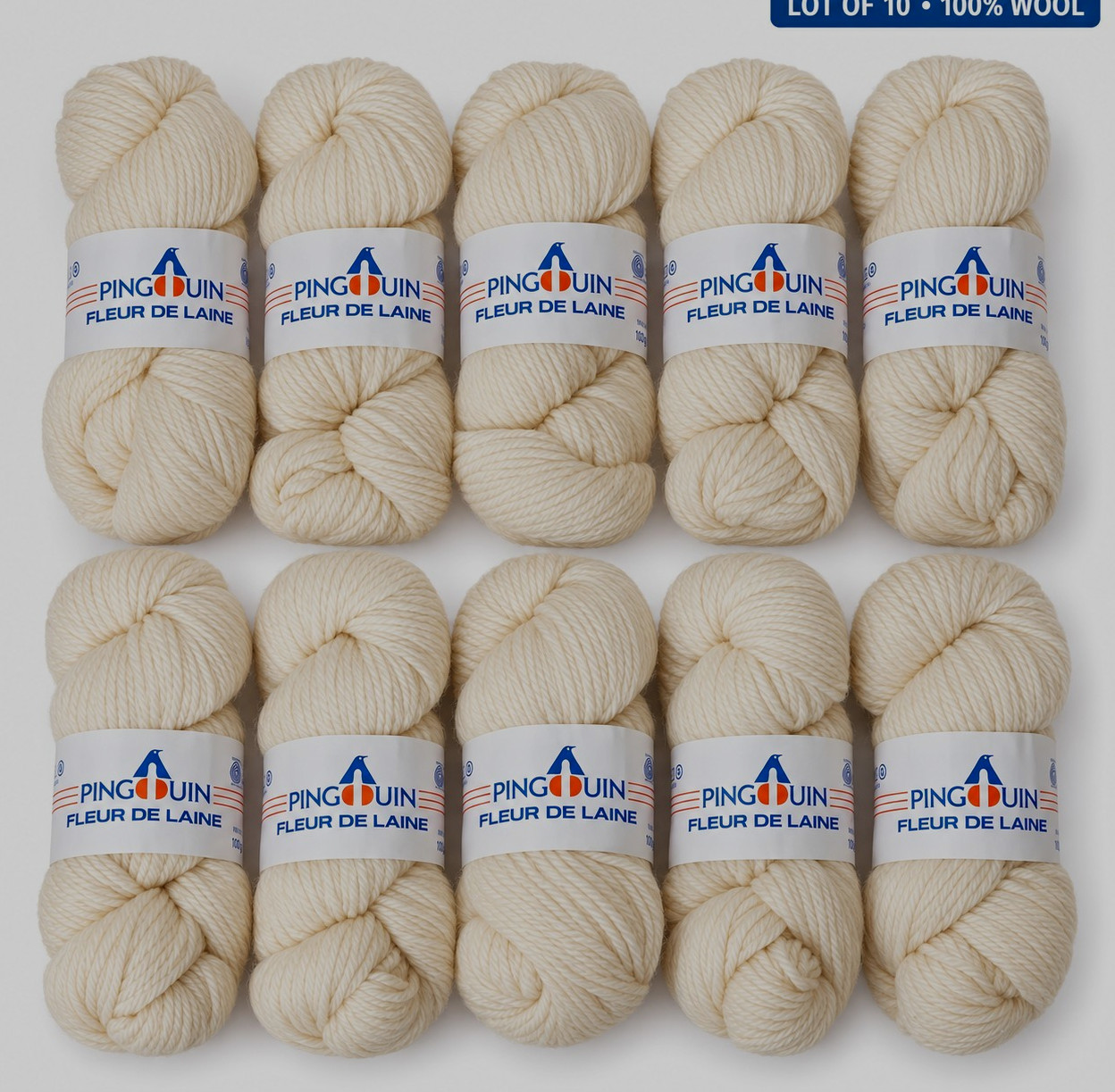 Pingouin Fleur De Laine Yarn Lot 10 Skeins Ivory 100% Wool 1820 Yards Brazil