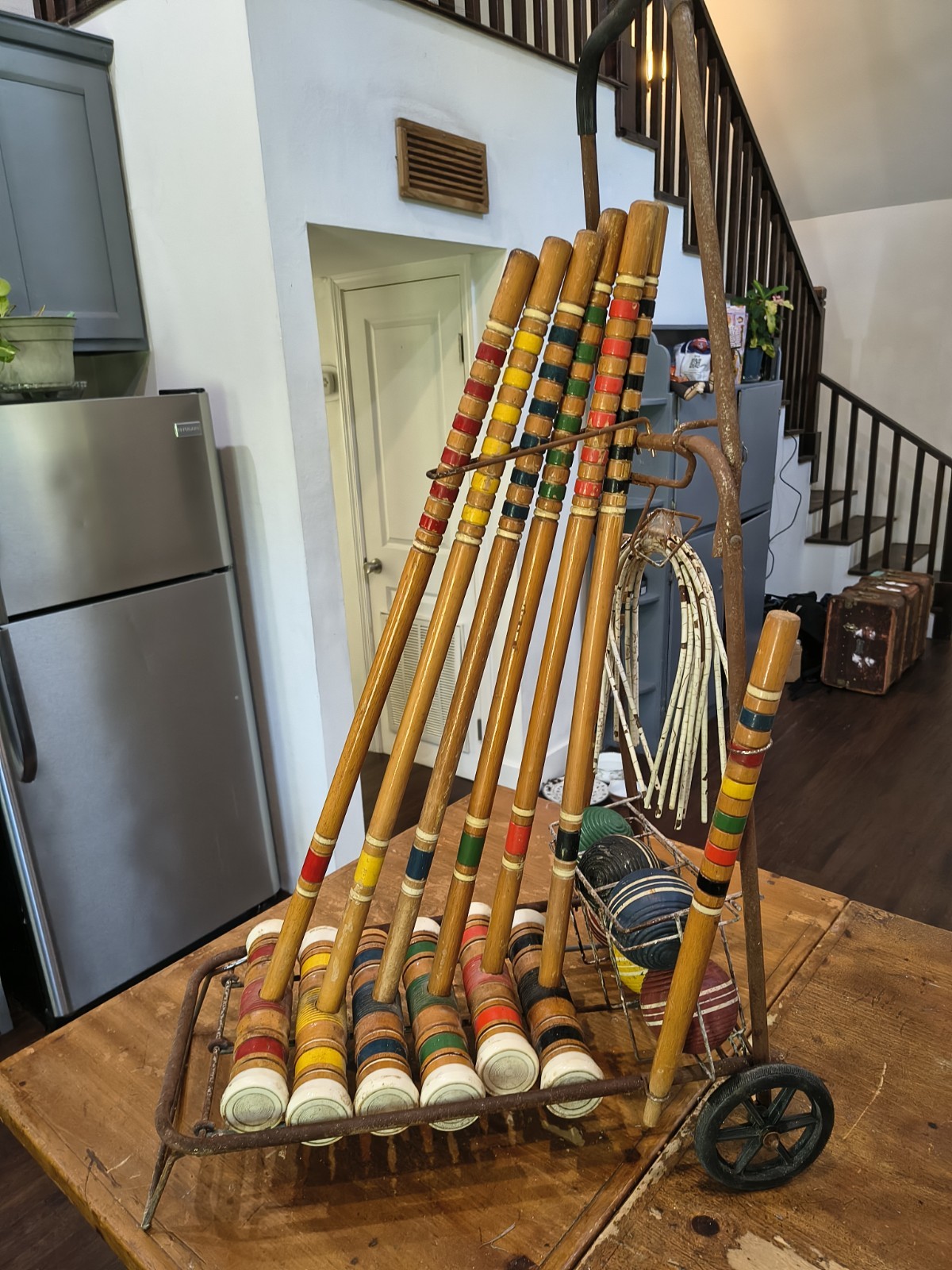 Vintage 6 Player Wooden Croquet Set Wheeled Caddy Used Vintage 6 Player Wooden Croquet Set Wheeled Caddy Used