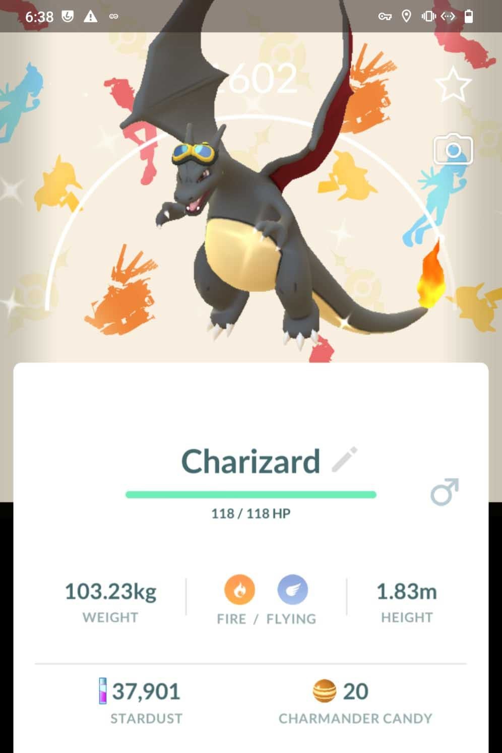 Pokémon Shiny Charizard wearing Friede's goggles Celebration 2026 Background