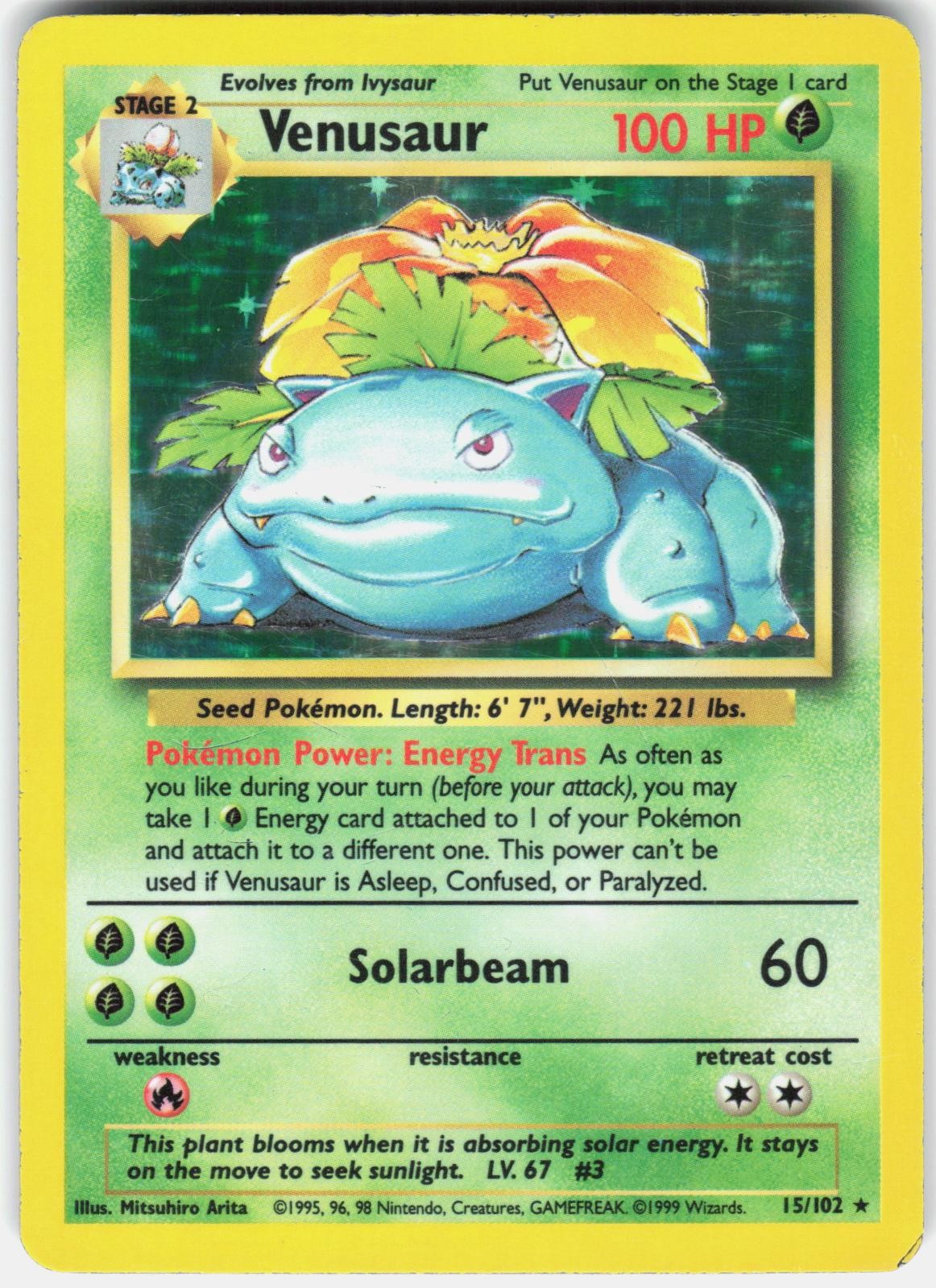 Pokemon Venusaur 15/102 Holo Rare Base Set Unlimited Pokemon Lightly Played
