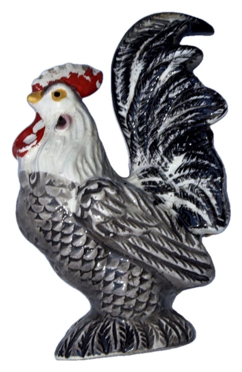 Vintage Ceramic Rooster Figurine Gray Black Japan Mark Red Comb Vintage Ceramic Rooster Figurine Gray Black Japan Mark Red Comb