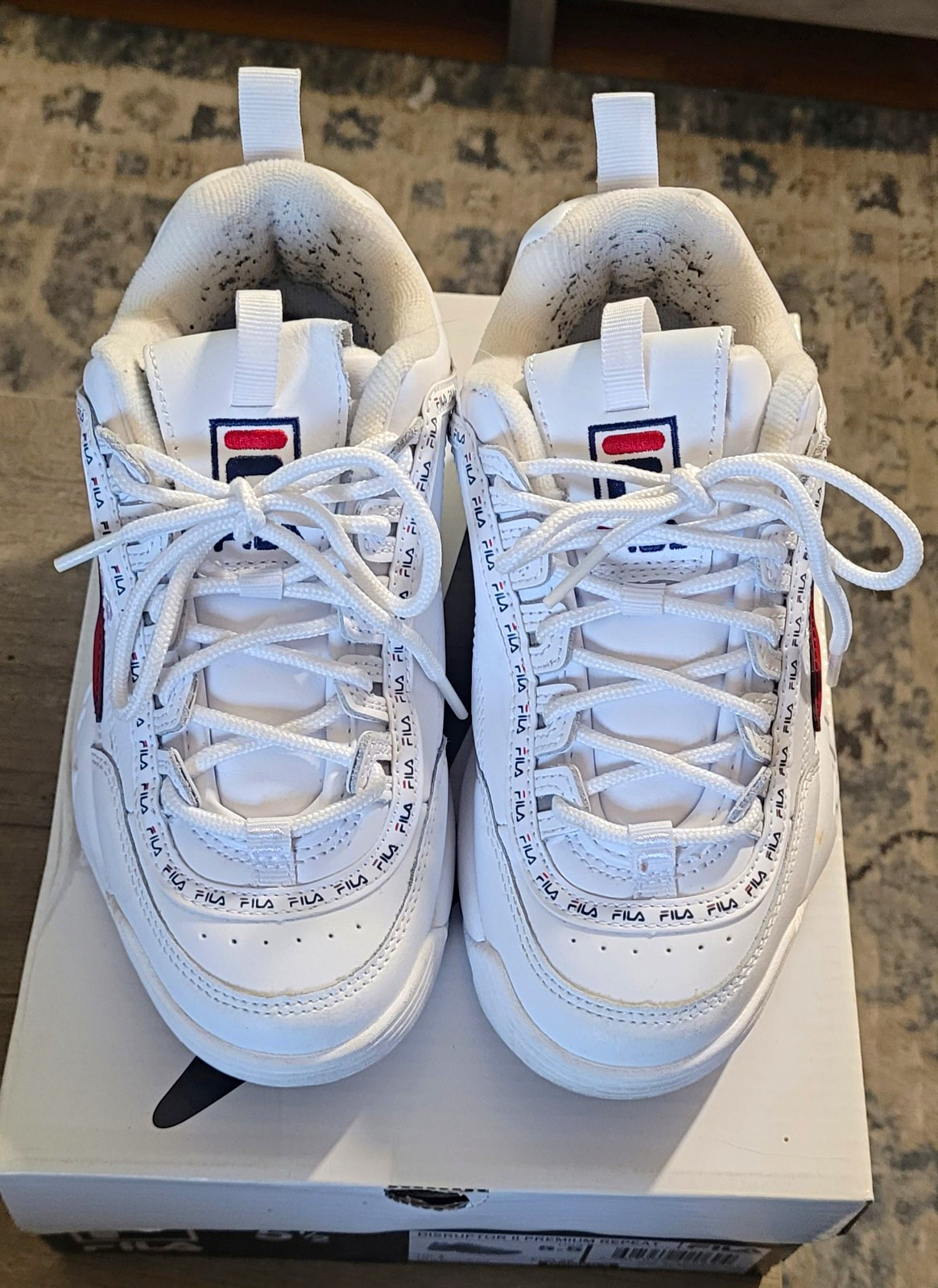 FILA Disruptor II Premium Repeat Women\'s Low Top Lace Up Sneakers White/Red/Blue