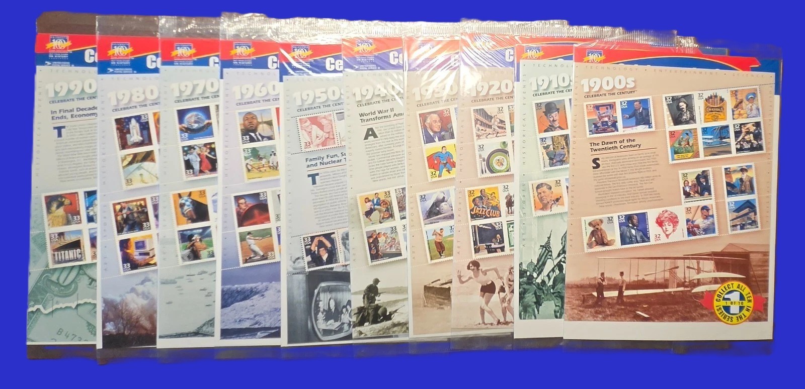 Celebrate the Century Complete Stamp Set 10 Sheets 1900\'s to 1990\'s Sealed USPS