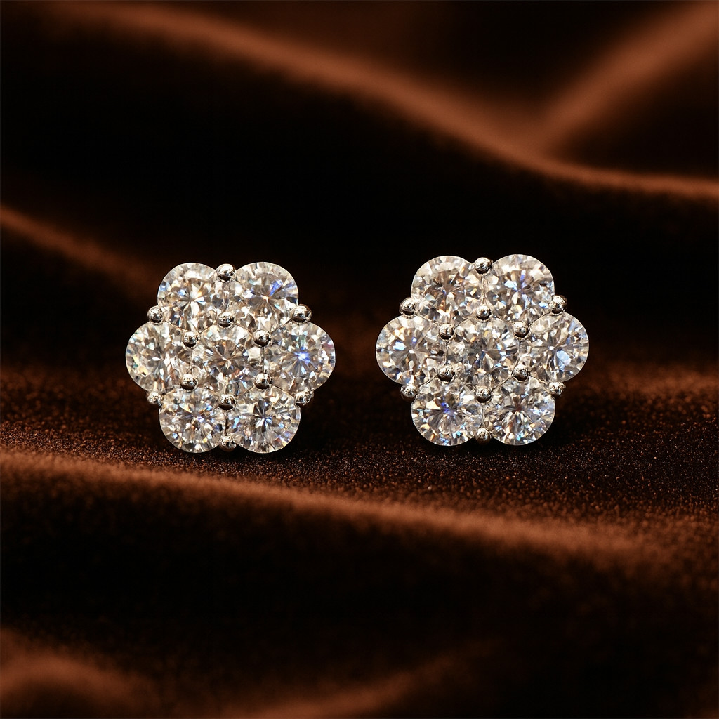 VVS1 Moissanite Cluster Flower Earrings 925 Silver Earrings For Men Women GRA