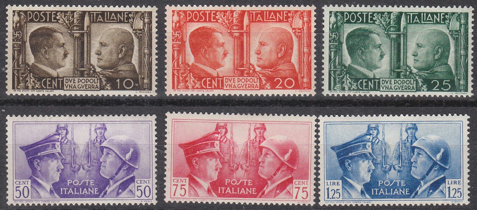 Stamp Italy SC 0413-8 WWII Adolf Mussolini Rome Berlin Axis Germany War MH