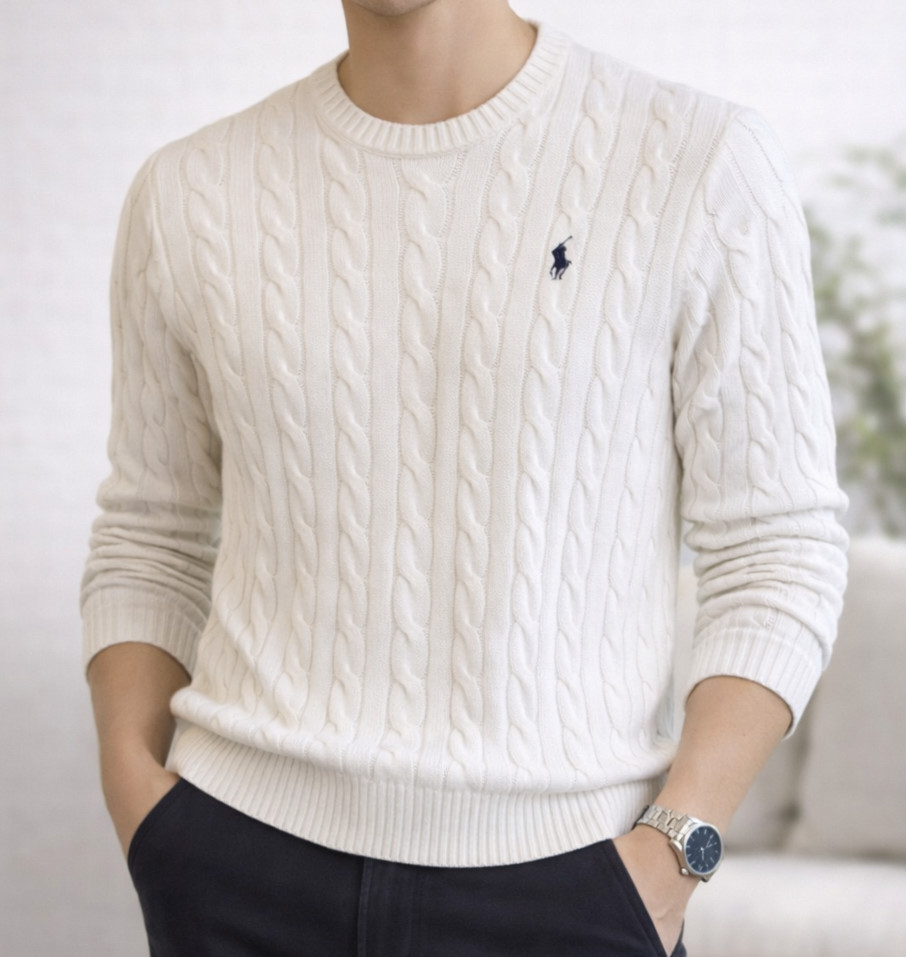 Polo Ralph Lauren Men’s Cotton Crew Neck Cable Knit Sweater Off White Size S NWT Polo Ralph Lauren Men’s Cotton Crew Neck Cable Knit Sweater Off White Size S NWT