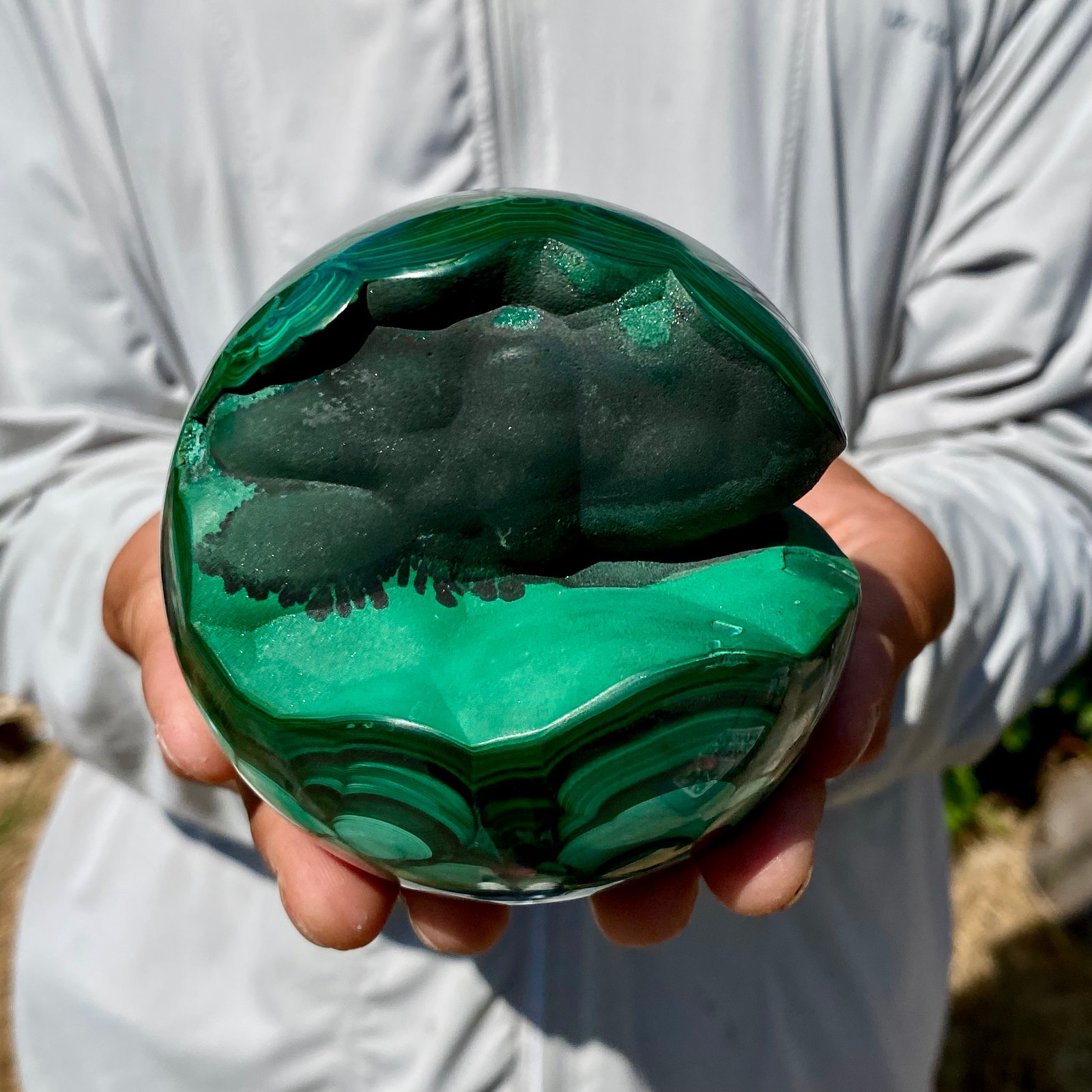 2.35LB Rare Natural Malachite quartz hand Carved sphere Crystal Healing