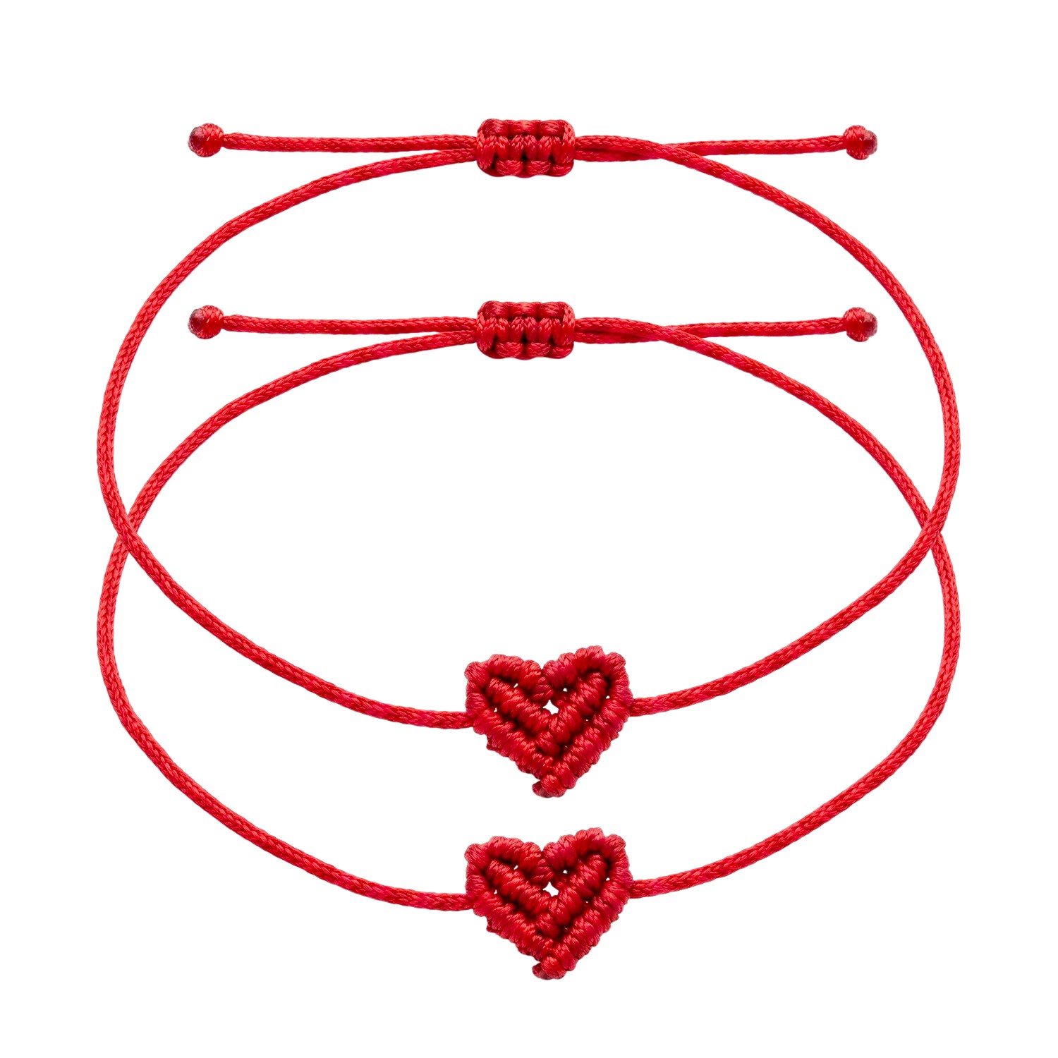 2Pc Handmade Red Heart Braided String Bracelet Good Luck Fortune Protection Gift