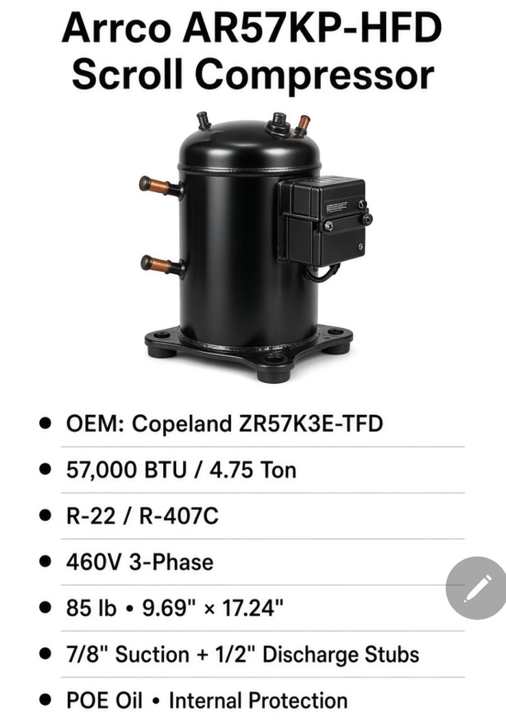 Arrco AA54KP-HFD 5 Ton Scroll Compressor NEW IN BOX