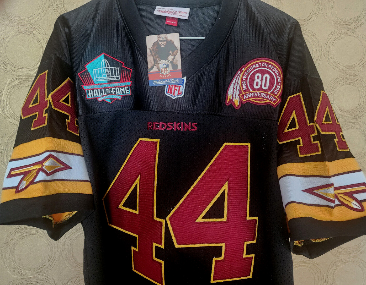 NWT Washington Redskins #44 John Riggins Dual Patch sewn MENS BLACK Jersey Monk