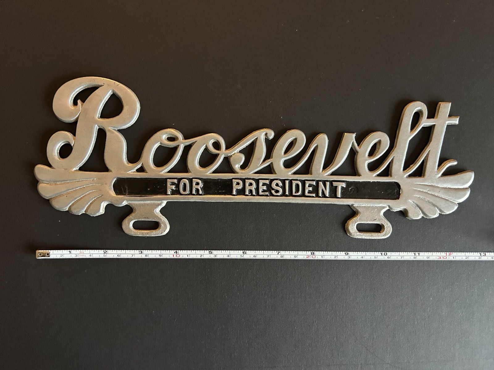 Very Rare FDR Roosevelt License Plate Topper, Aluminum Specialty Co. Atchison KS