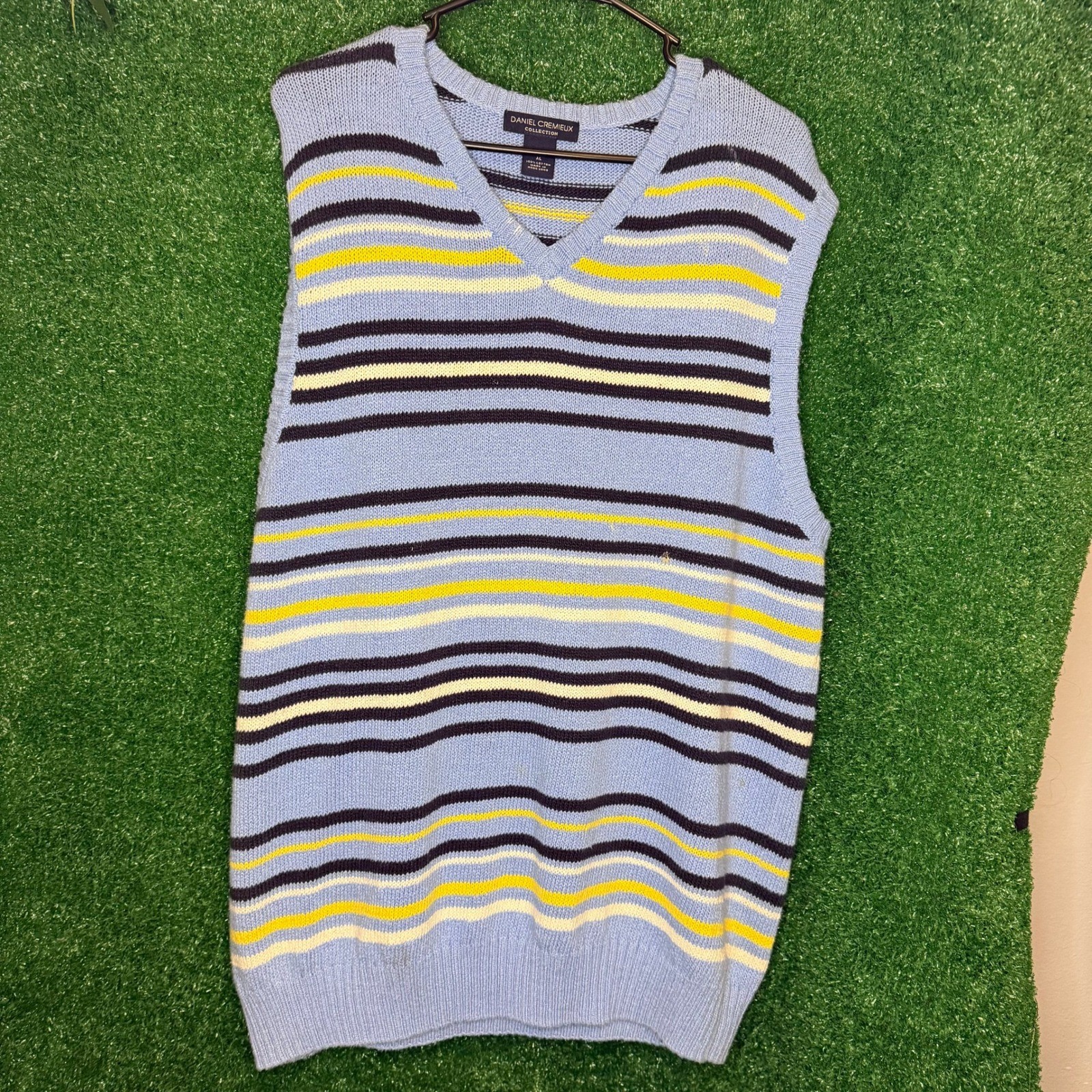 Daniel Cremieux Collection Striped Sweater Vest Men\'s XL Blue Yellow Cotton