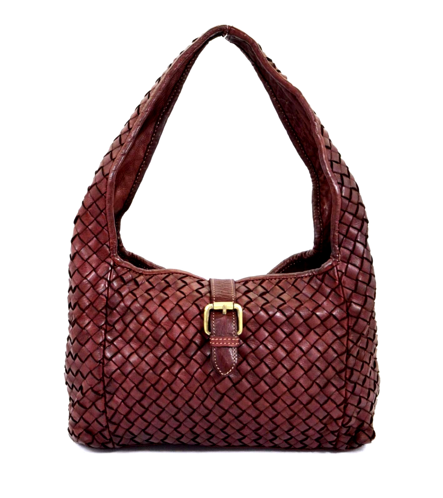 ITALIAN HAND-WOVEN VINTAGE-WASHED CALF LEATHER HOBO SHOULDER BAG - MADE IN ITALY