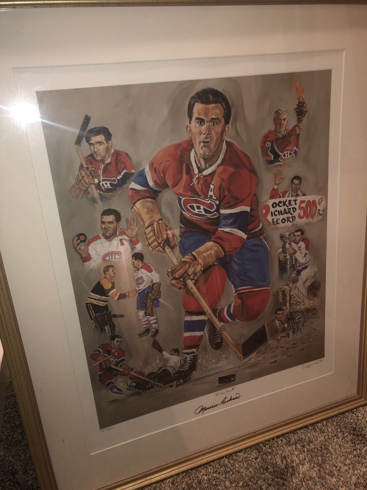Maurice Richard Signed Michel Lapensee Artist Lim. Edition Lithograph Framed