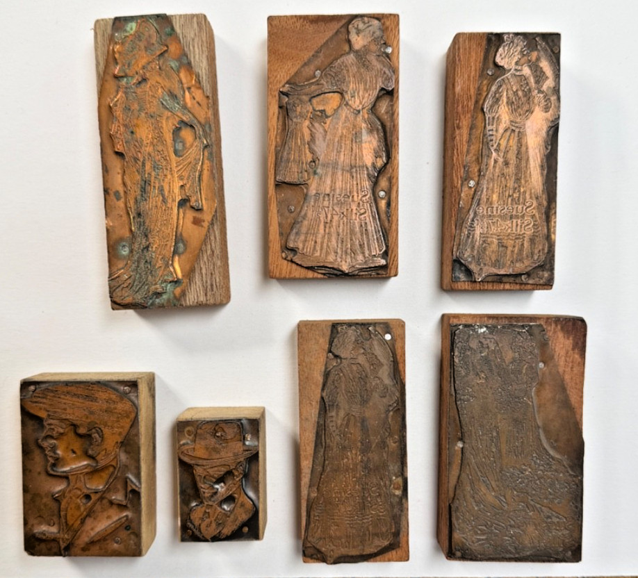 Lot of 7 Antique Victorian Advertising Letter Press Copper & Wood Print Blocks Lot of 7 Antique Victorian Advertising Letter Press Copper & Wood Print Blocks