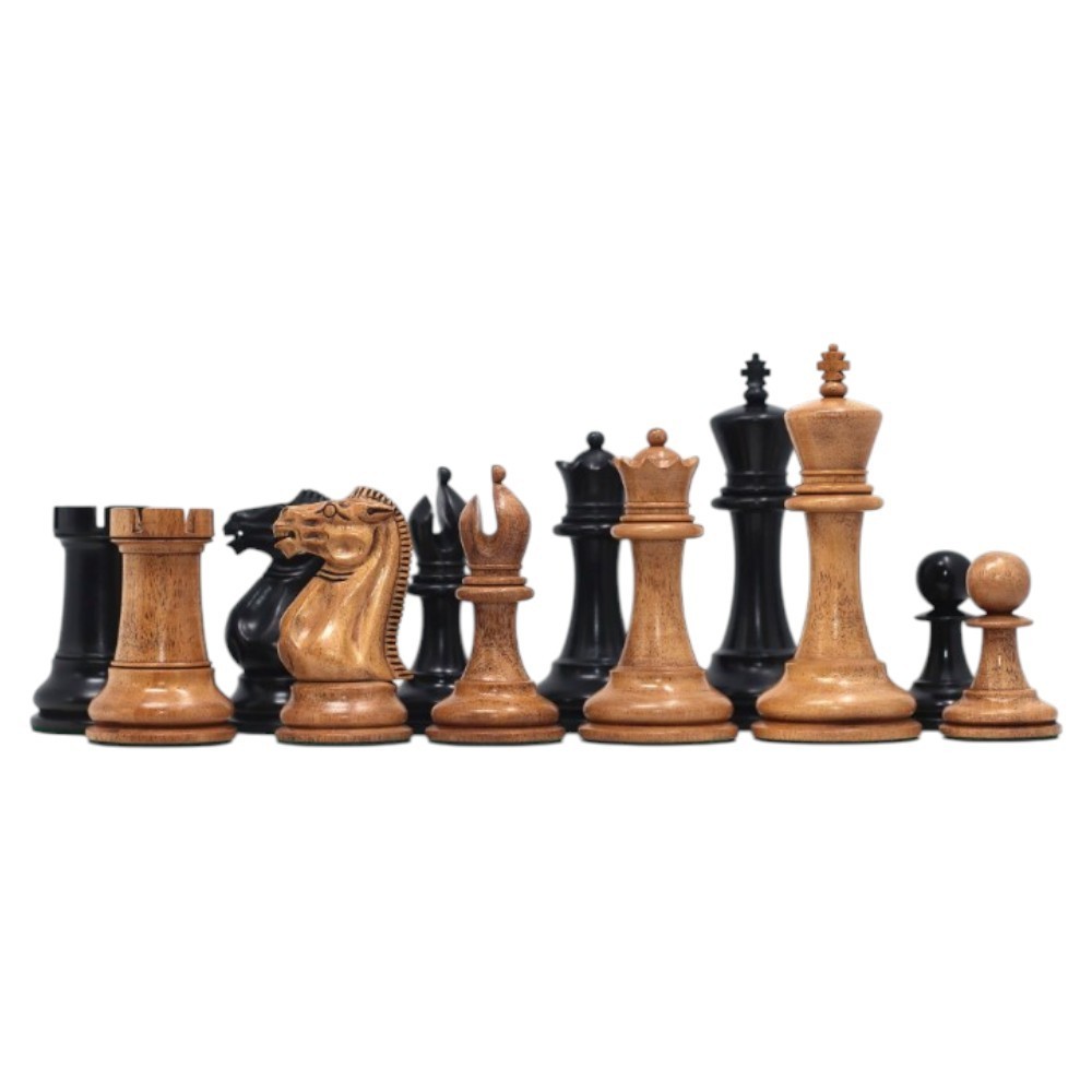 1849 Jaques Repro Staunton Chess Pieces Only-Weighted Ebony & Distressed Boxwood